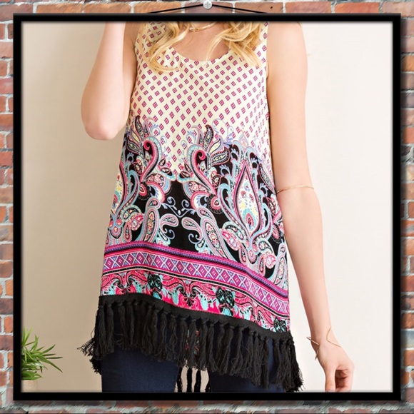 Entro Paisley Fringe Hem Tunic - Picture 3 of 6